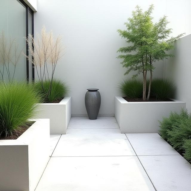 Modern minimalist garden design with geometric planters