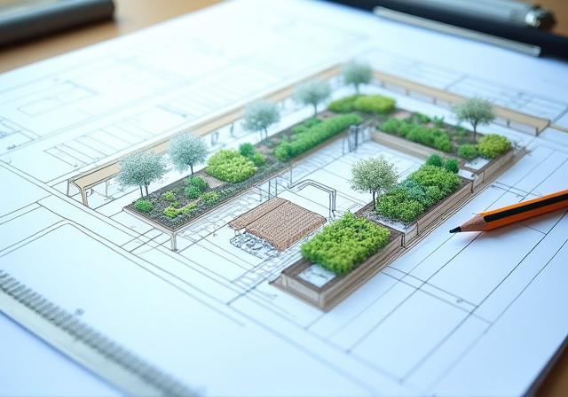 Urban landscape design sketch for a garden